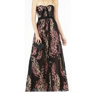 BCBGMAXAZRIA Amber strapless floral print sheer contrast gown. size 8